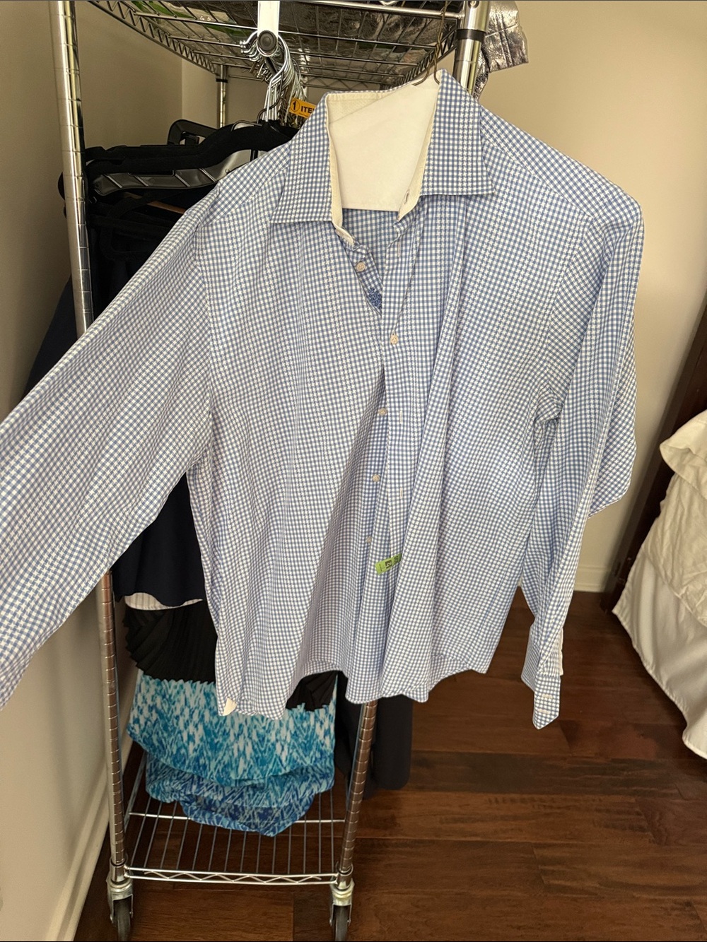 Robert Graham Men's Shirt XL‎ 17 1/2 Blue White Gingham Check Flip Cuff